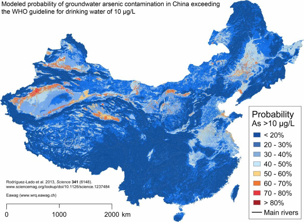 Acqua potabile in Cina: un'emergenza nazionale - Livelli di arsenico nell'acqua - © Rodriguez-Lado et al