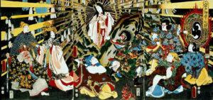 Dio SOle giapponese: amaterasu esce dalla grotta. Immagine di pubblico dominio, via Wikimedia Commons.