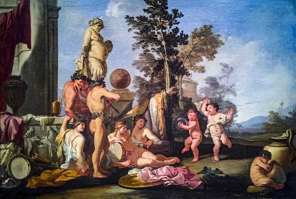 Dioniso: "Festa di Bacco", Giulio Carpioni, Ca' Rezzonico. Immagine di pubblico dominio.