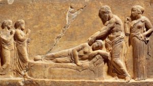 Medicina dell'antica Grecia - Bassorilievo votivo del Santuario di Asclepio del Pireo