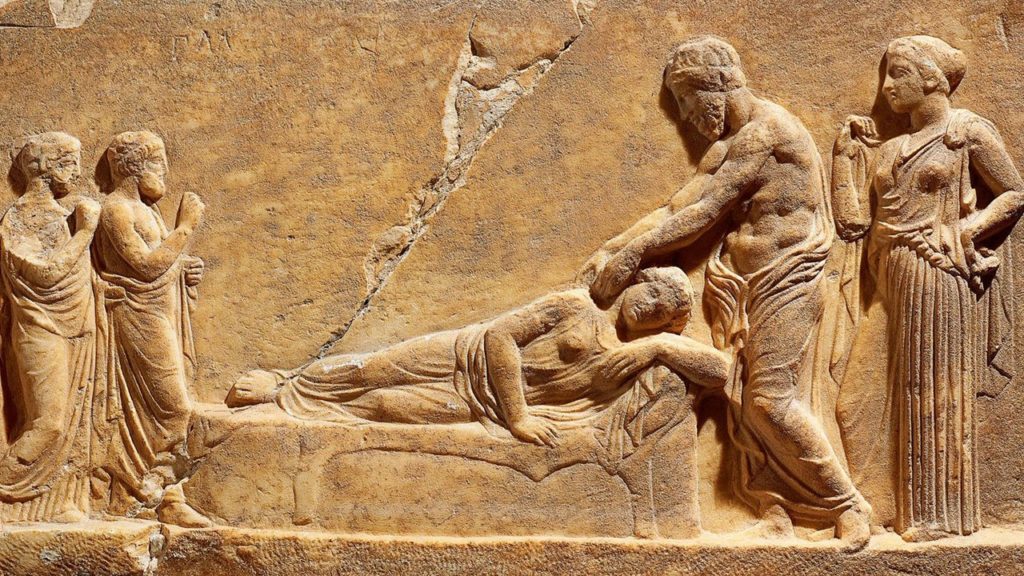 Medicina Greca ed Ellenistica - Bassorilievo votivo del Santuario di Asclepio del Pireo
