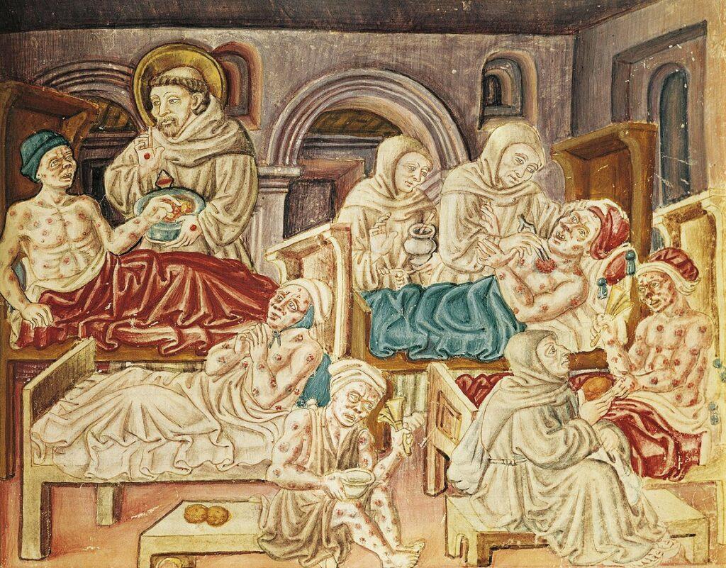 Medicina monastica. Immagine tratta da La Franceschina, Perugia, Biblioteca Augusta, Immagine di pubblico dominio.