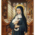 Santa Gertrude di Nivelles, la patrona dei gatti. Immagine generata da Google Gemini.