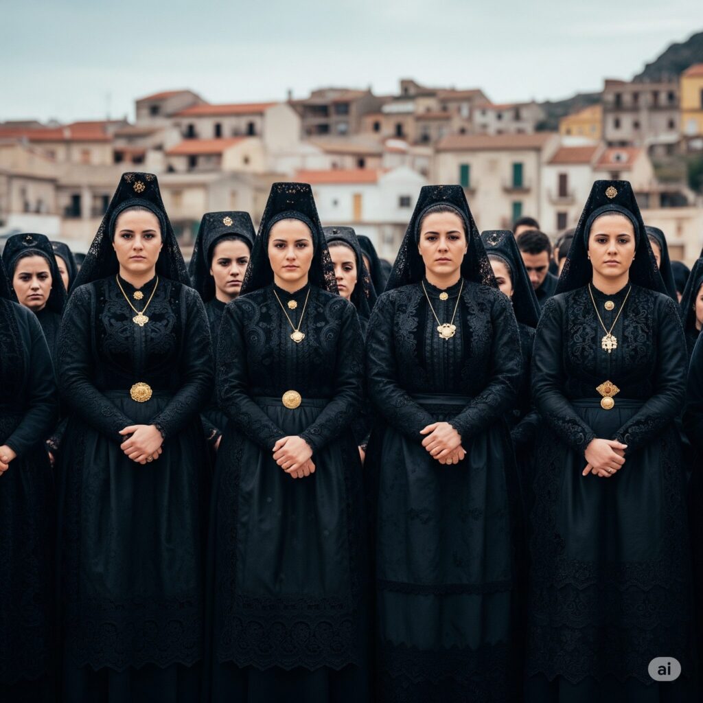 Il lutto in Sardegna. Immagine generata da Google Gemini.