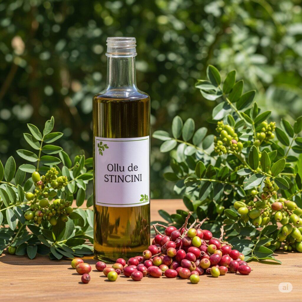 Olio di lentisco, in sardo "ollu de stincini".