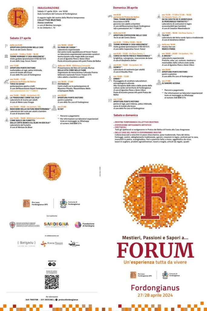Programma di FORUM, un'esperienza da vivere, 27-28 aprile a Fordongianus.