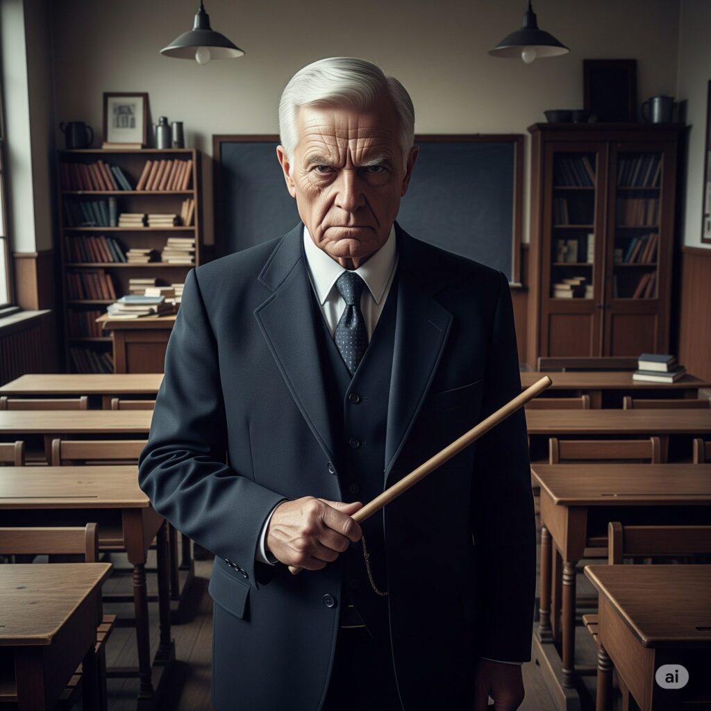 Le punizioni corporali a scuola, immagine generata da Google Gemini.