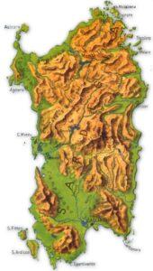 Cartina fisica della Sardegna